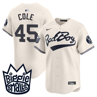 Gerrit Cole 45 New York Yankees Biggie Smalls Men Jersey - Cream
