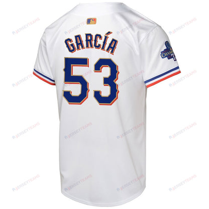 Adolis Garcia 53 Texas Rangers 2024 YOUTH Gold Collection Limited Jersey - White