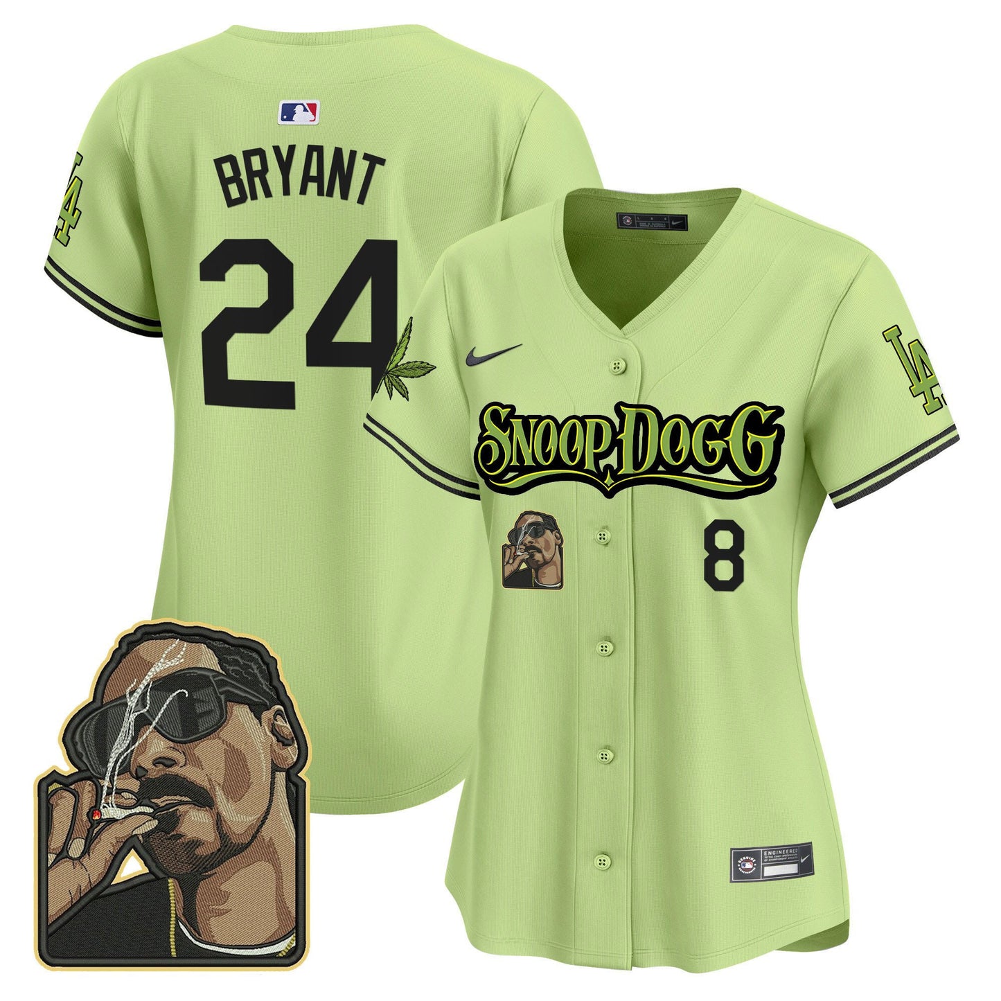 Kobe Bryant 24 Los Angeles Dodgers Snoop Dogg Women Jersey - Light Green