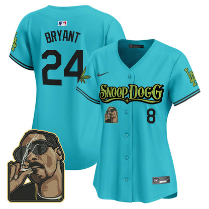 Kobe Bryant 24 Los Angeles Dodgers Snoop Dogg Women Jersey - Aqua