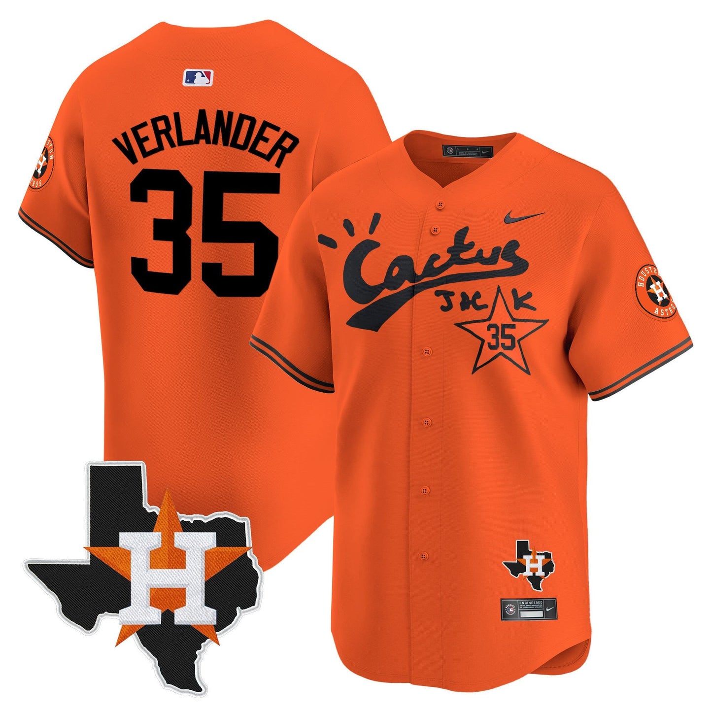Justin Verlander 35 Houston Astros Cactus Jack Houston Patch Orange Limited Jersey - Men
