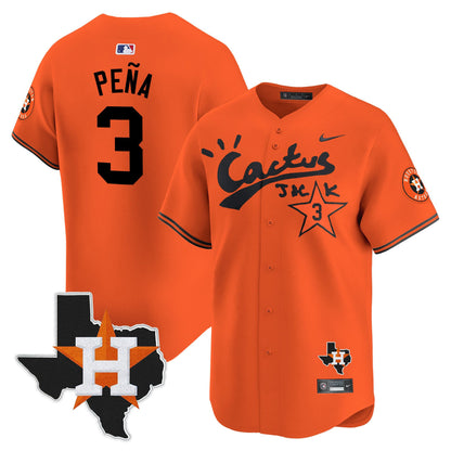 Jeremy Pena 3 Houston Astros Cactus Jack Houston Patch Orange Limited Jersey - Men
