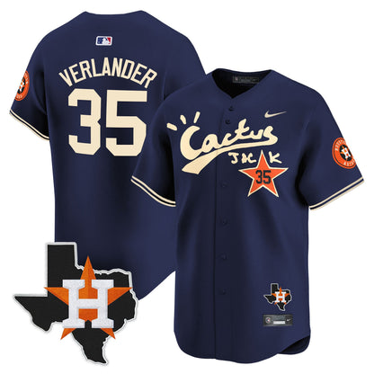 Justin Verlander 35 Houston Astros Cactus Jack Houston Patch Navy Limited Jersey - Men