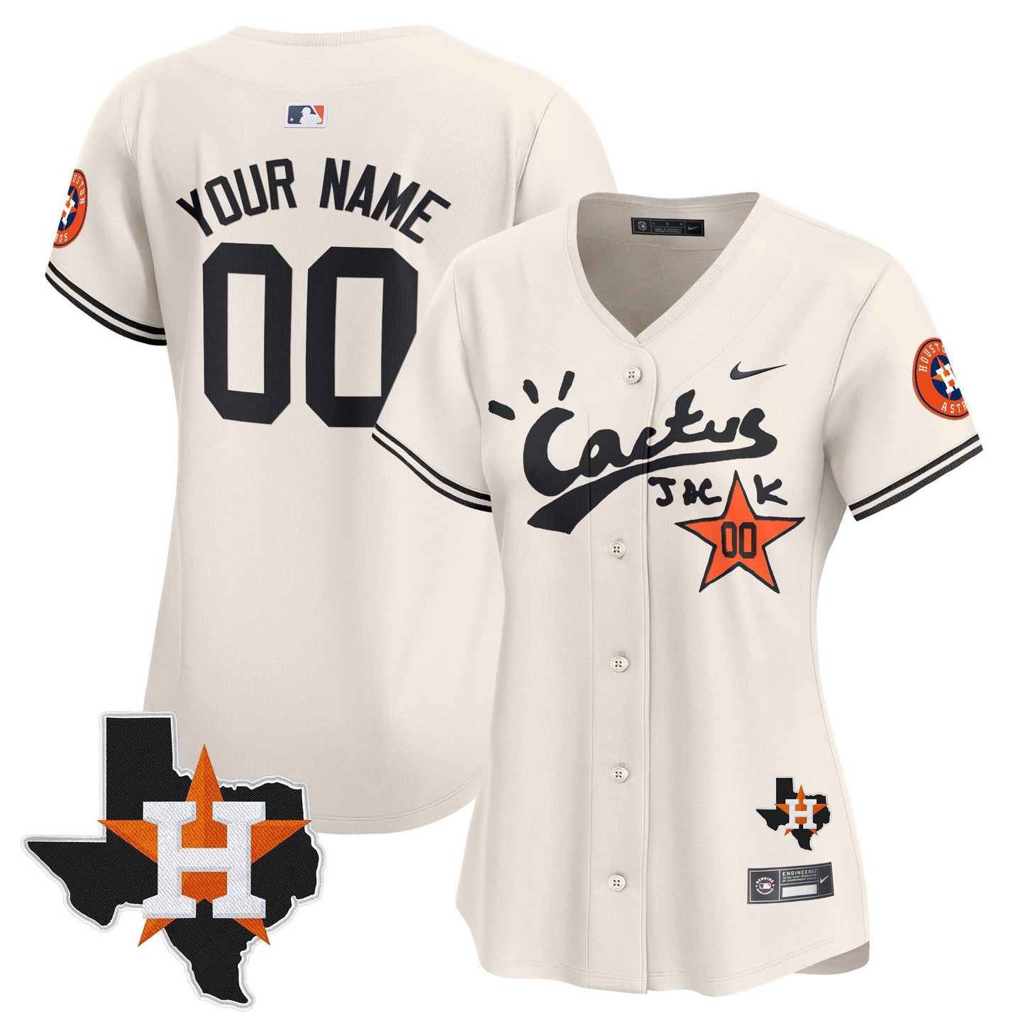 Houston Astros Cactus Jack Houston Patch Customized Limited Women Jersey