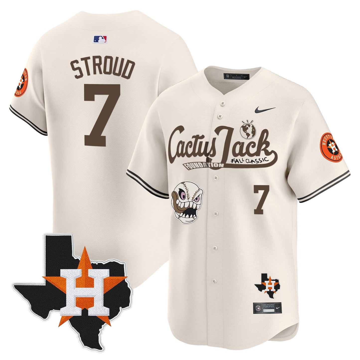 CJ. Stroud 7 Houston Astros Cactus Jack Foundation Fall Classic Limited Jersey - Men, Cream