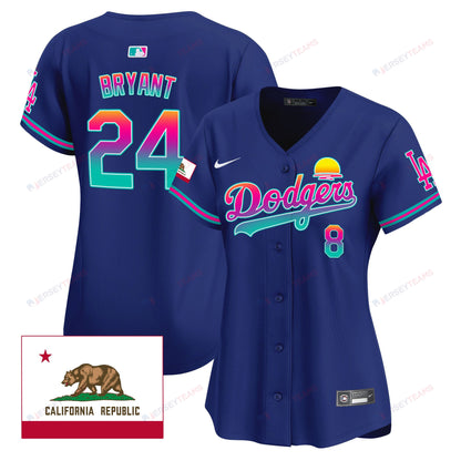 Kobe Bryant 24 Los Angeles Dodgers 2024 Los Angeles City Style California Republic Patch Women Jersey - Royal