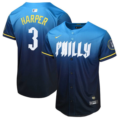Bryce Harper 3 Philadelphia Phillies 2024 City Connect Limited YOUTH Jersey - Blue