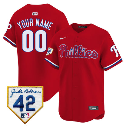 Philadelphia Phillies 2024 Jackie Robinson Patch Custom Men Jersey - Red