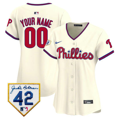 Philadelphia Phillies 2024 Jackie Robinson Patch Custom Women Jersey - Cream