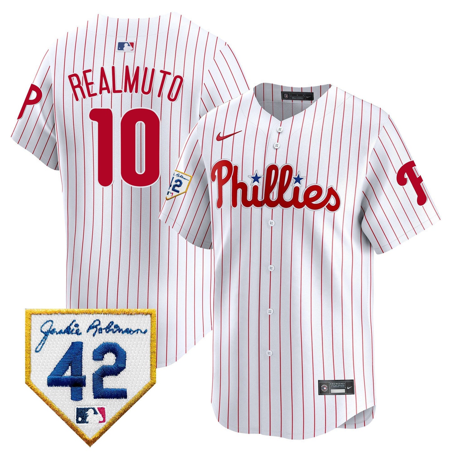 J.T. Realmuto 10 Philadelphia Phillies 2024 Jackie Robinson Patch Men Jersey - White