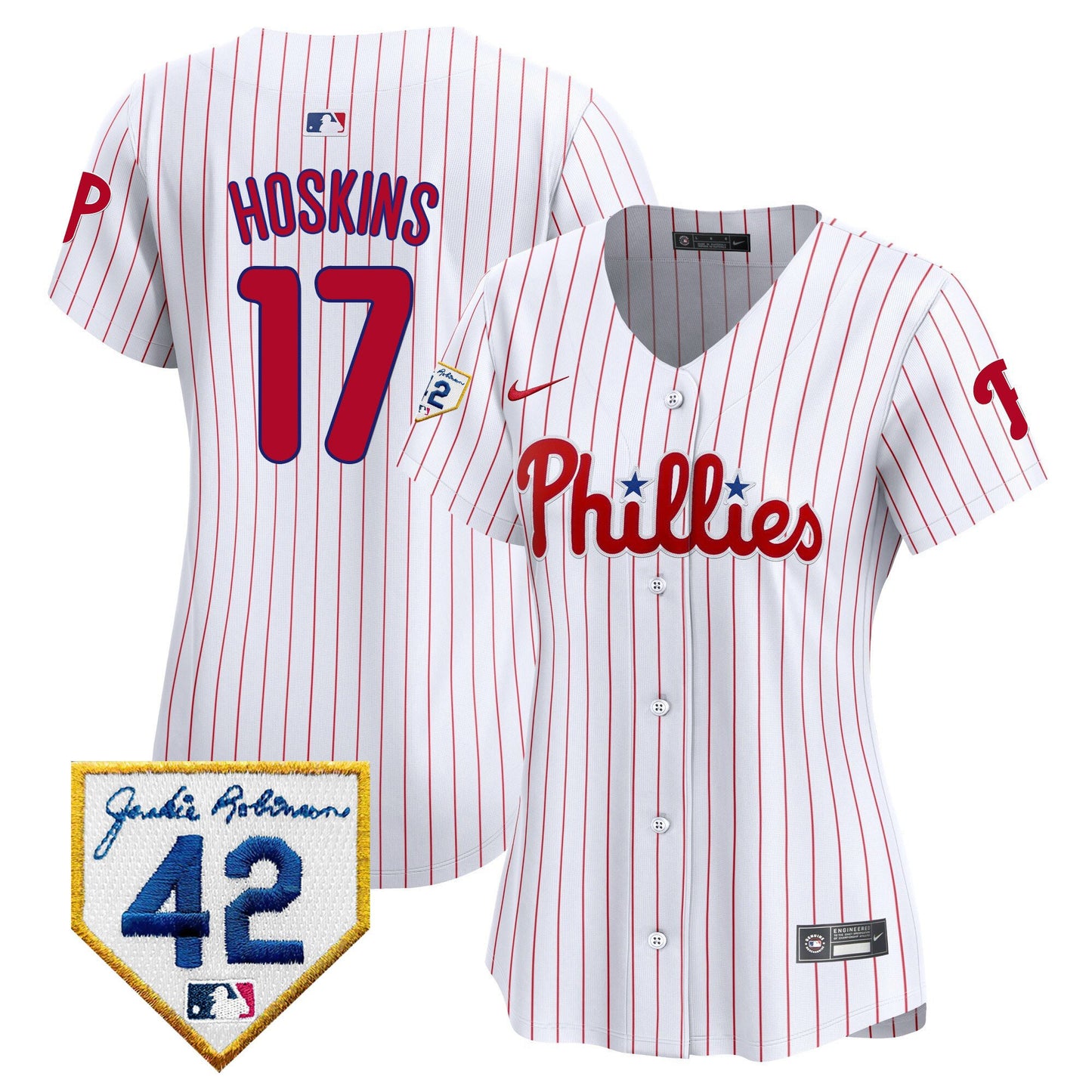 Rhys Hoskins 17 Philadelphia Phillies 2024 Jackie Robinson Patch Women Jersey - White