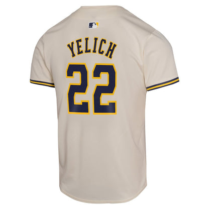 Christian Yelich 22 Milwaukee Brewers Home Game Player YOUTH Jersey - Cream