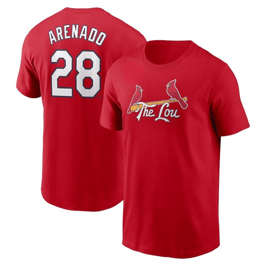 Nolan Arenado 28 St. Louis Cardinals 2024 City Connect Fuse Name & Number T-Shirt - Red