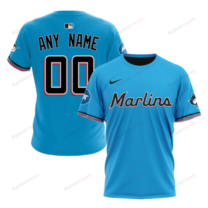 Miami Marlins 2024/25 Alternate Kits Custom AOP T-Shirt - Sky Blue