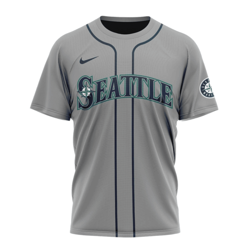 Seattle Mariners 2024/25 Road Kits Custom AOP T-Shirt - Gray