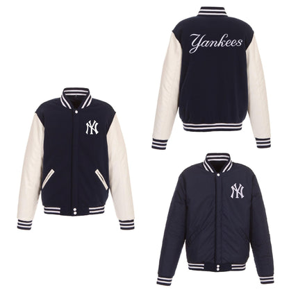 New York Yankees Reversible Fleece Full-Snap Jacket - Men's Navy