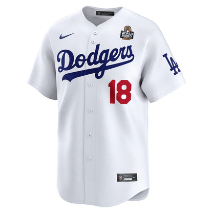 Yoshinobu Yamamoto 18 Los Angeles Dodgers 2024 World Series Home Limited Player Men Jersey - White