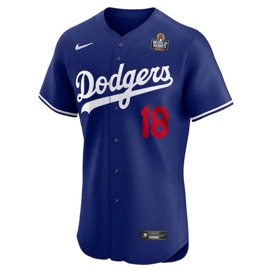 Yoshinobu Yamamoto 18 Los Angeles Dodgers 2024 World Series Alternate Elite Player Men Jersey - Royal