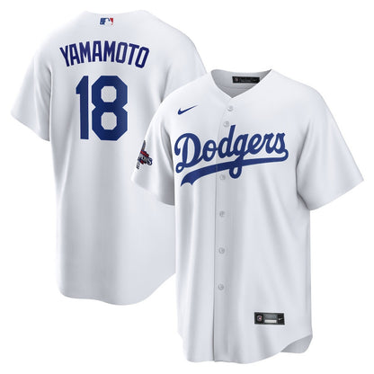 Yoshinobu Yamamoto 18 Los Angeles Dodgers 2024 World Series Champions Home Men Player Jersey - White