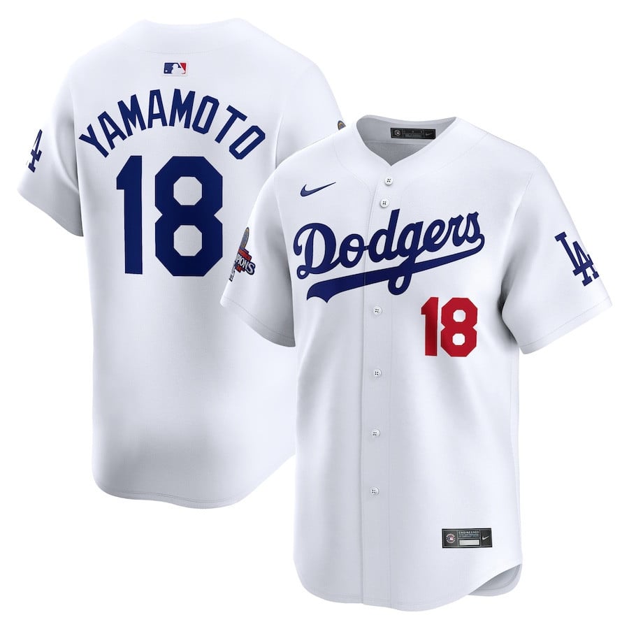 Yoshinobu Yamamoto 18 Los Angeles Dodgers 2024 World Series Champions Home Limited Player Men Jersey - White