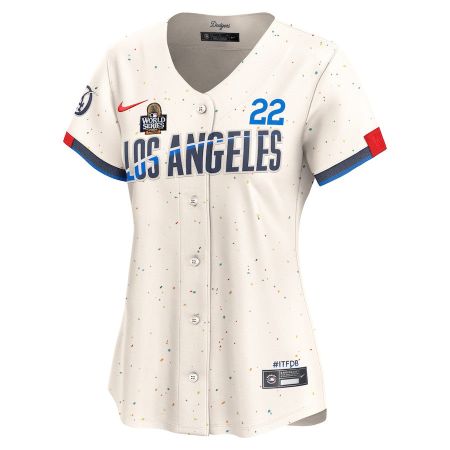 Clayton Kershaw 22 Los Angeles Dodgers Women's 2024 World Series Champions City Connect Limited Player Jersey - Cream