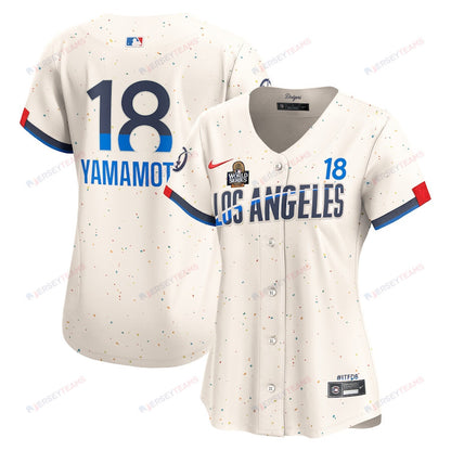 Yoshinobu Yamamoto 18 Los Angeles Dodgers Women's 2024 World Series Champions City Connect Limited Player Jersey - Cream