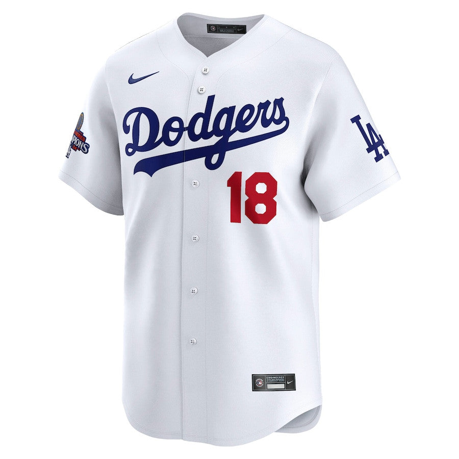 Yoshinobu Yamamoto 18 Los Angeles Dodgers 2024 World Series Champions Japanese Characters Limited Player Men Jersey - White