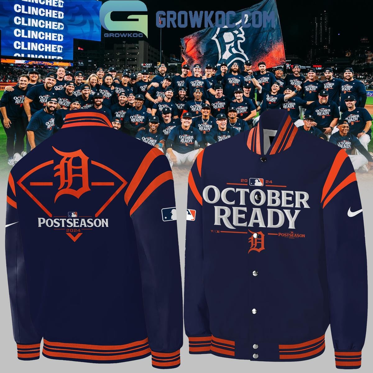 Detroit Tigers 2024 Baseball Team October Ready Postseason Baseball Jacket - All Over Printed - Navy - All-Over-Printed Jacket