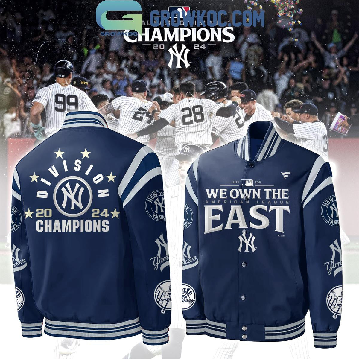 New York Yankees 2024 AL East Division Champions Locker Room Baseball Jacket - All Over Printed - Navy - All-Over-Printed Jacket