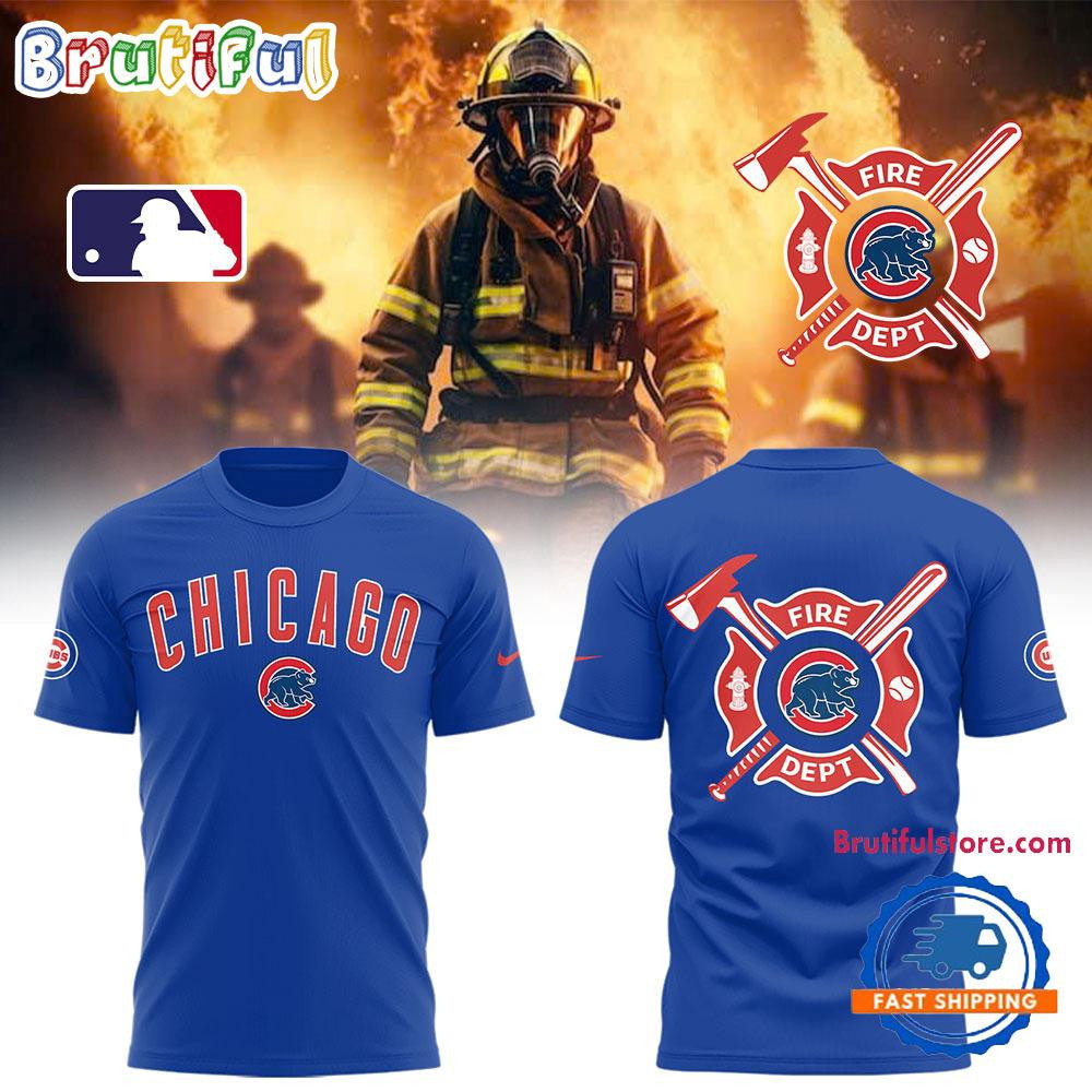 Chicago Cubs x Firefighter Appreciation Night All Over Printed T-shirt - Blue