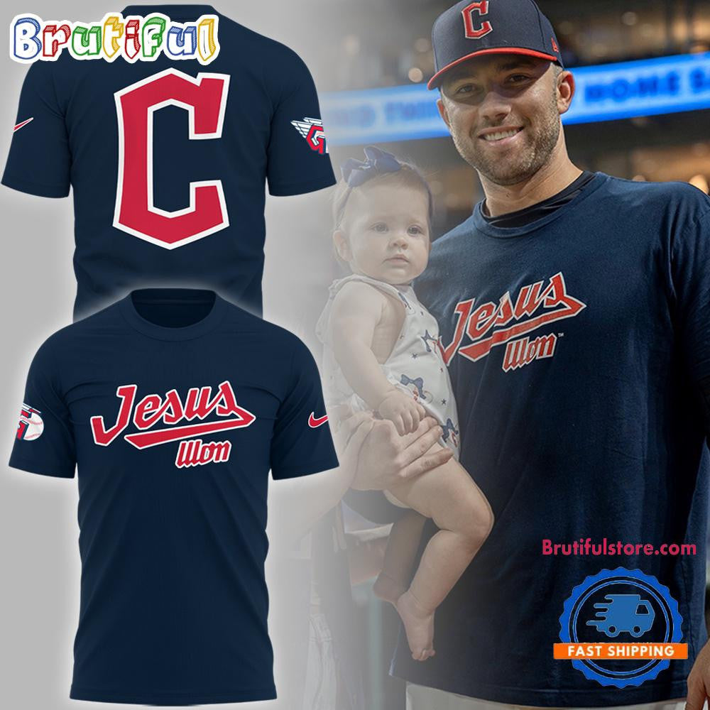 Cleveland Guardians 2025 Jesus Won All Over Printed T-shirt - Navy