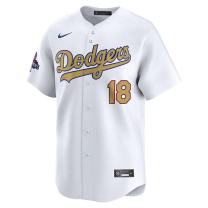 Yoshinobu Yamamoto 18 Los Angeles Dodgers 2025 Gold Collection Kanji Limited Men Jersey - White