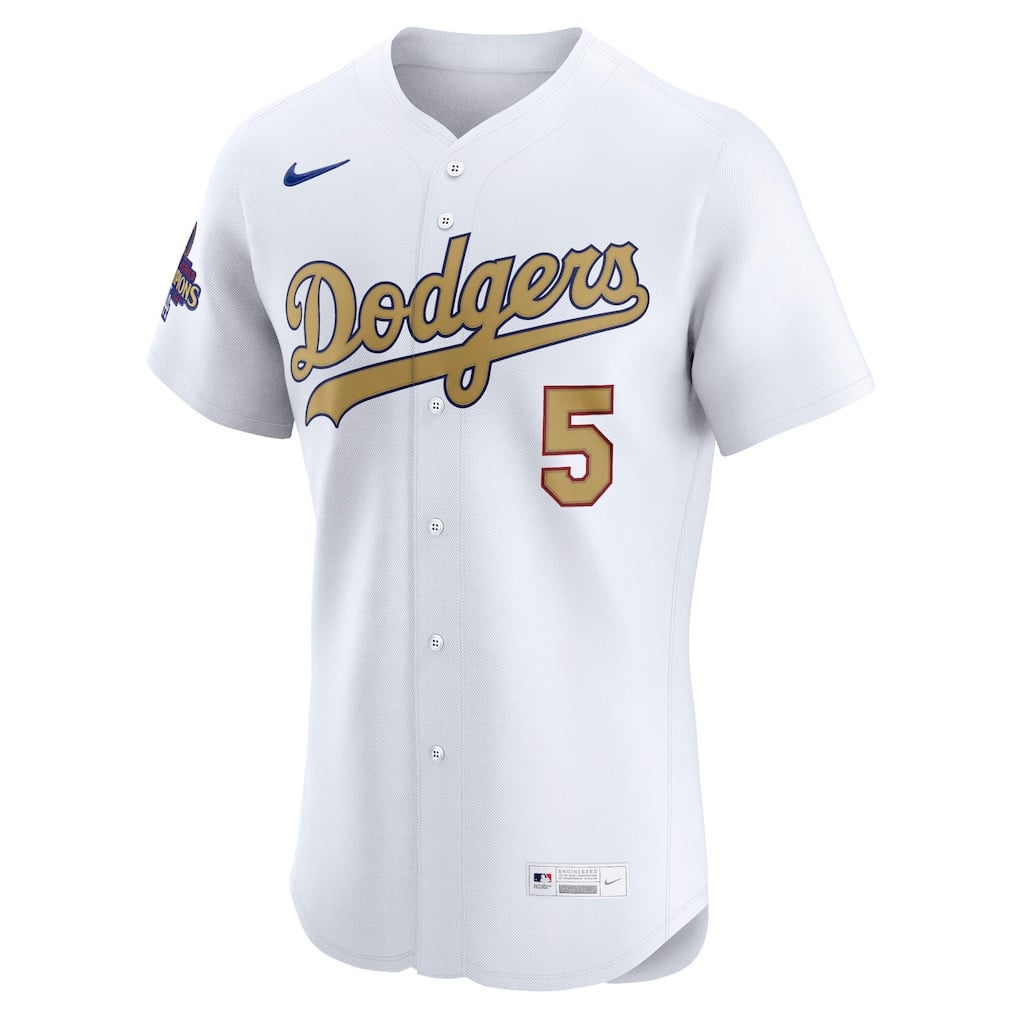 Freddie Freeman 5 Los Angeles Dodgers 2025 Gold Collection Elite Men Jersey - White