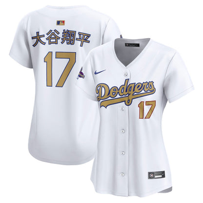 Shohei Ohtani 17 Los Angeles Dodgers Women's 2025 Gold Collection Kanji Limited Jersey - White