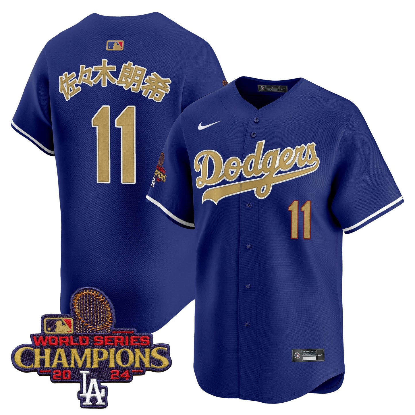 Roki Sasaki 11 Los Angeles Dodgers 2025 Gold Collection Kanji Limited Men Jersey - Royal