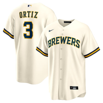 Joey Ortiz 3 Milwaukee Brewers Home Men Jersey - Cream