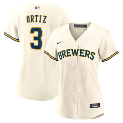 Joey Ortiz 3 Milwaukee Brewers Home Women Jersey - Cream
