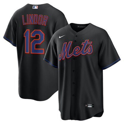 Francisco Lindor 12 New York Mets Alternate 2.0 Player Men Jersey - Black