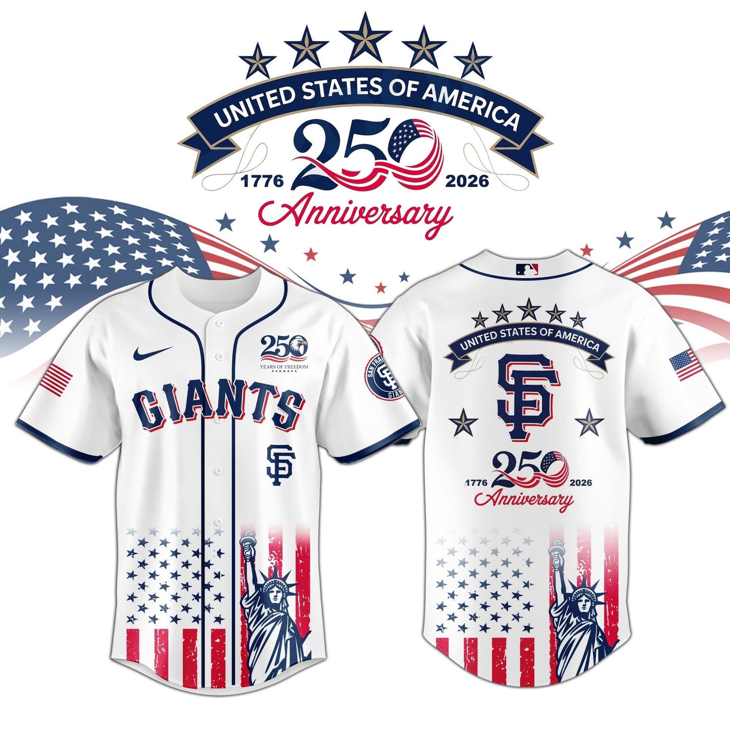 San Francisco Giants special America's 250th Anniversary Limited Edition 3D Baseball Jersey