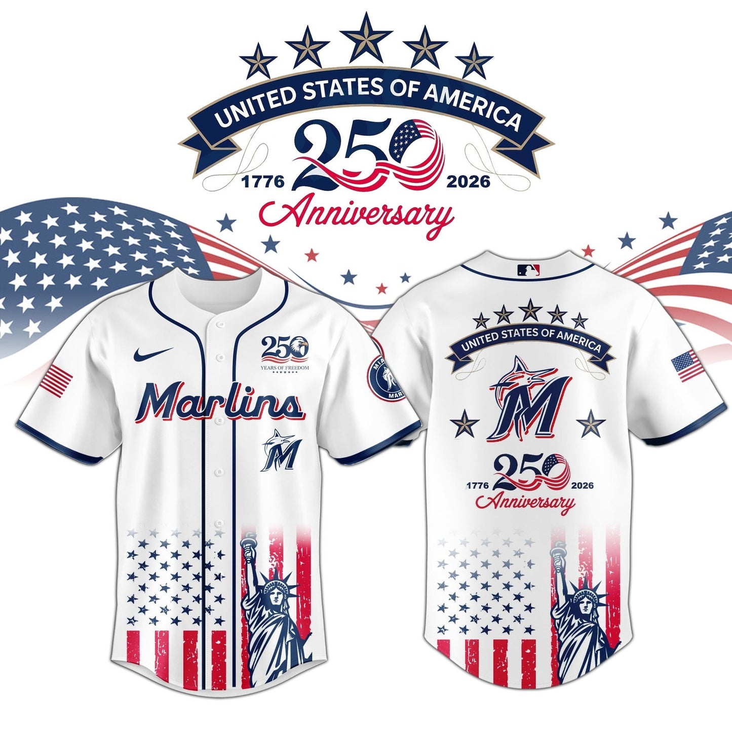 Miami Marlins special America's 250th Anniversary Limited Edition 3D Baseball Jersey