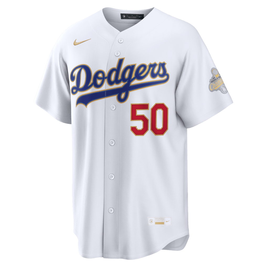 Mookie Betts 50 Los Angeles Dodgers 2026 Gold Collection Stadium Men Jersey - White