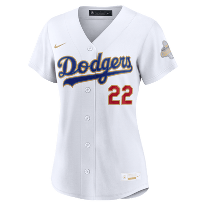 Clayton Kershaw 22 Los Angeles Dodgers Women's 2026 Gold Collection Stadium Jersey - White