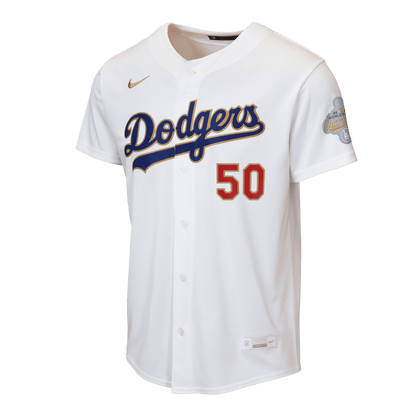 Mookie Betts 50 Los Angeles Dodgers 2026 Gold Collection Home YOUTH Jersey - White