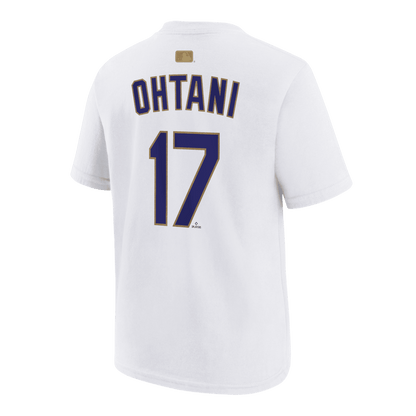 Shohei Ohtani 17 Los Angeles Dodgers 2026 Gold Collection Name & Number T-Shirt - White