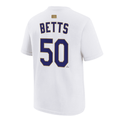 Mookie Betts 50 Los Angeles Dodgers 2026 Gold Collection Name & Number T-Shirt - White
