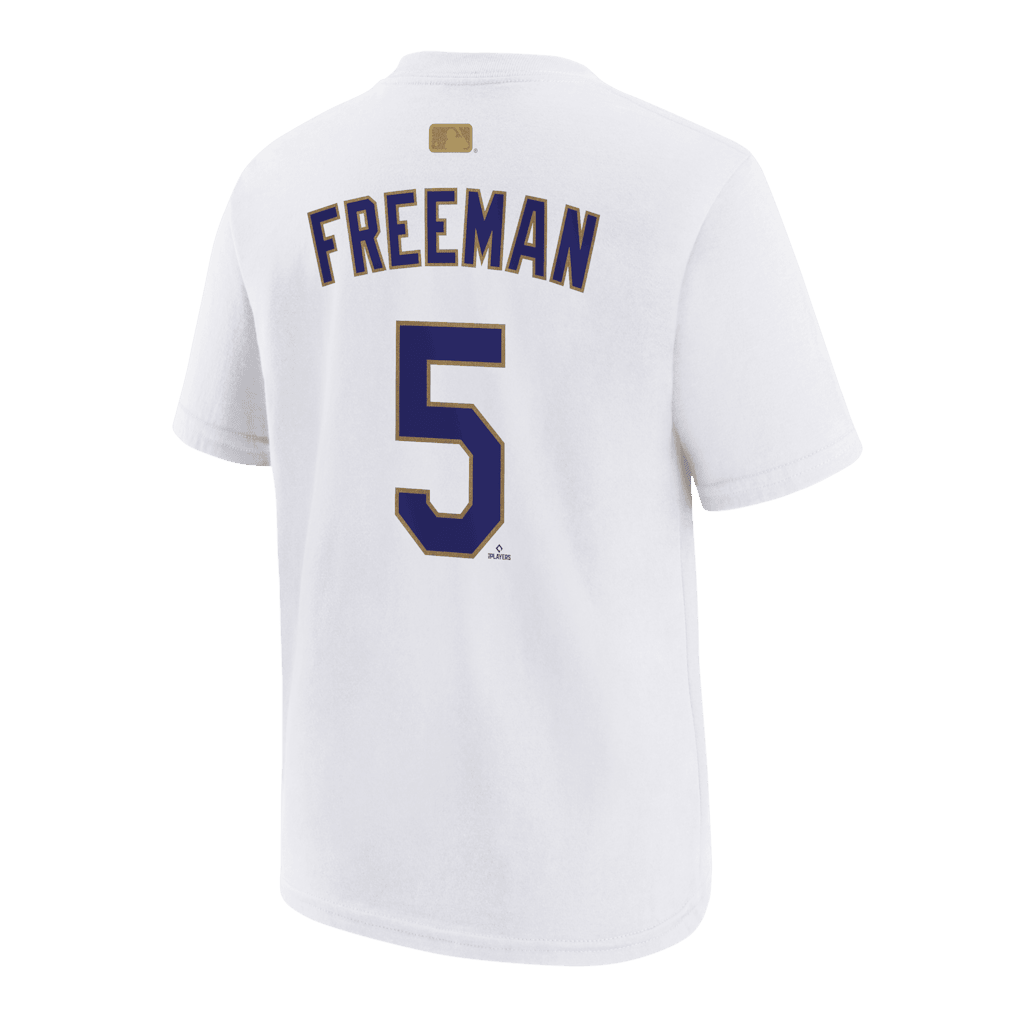 Freddie Freeman 5 Los Angeles Dodgers 2026 Gold Collection Name & Number T-Shirt - White