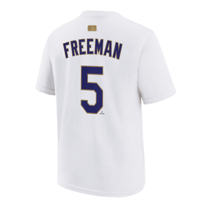 Freddie Freeman 5 Los Angeles Dodgers 2026 Gold Collection Name & Number T-Shirt - White
