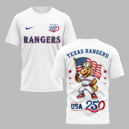 Texas Rangers x 250 Years Of America Premium All Over Printed T-shirt - White