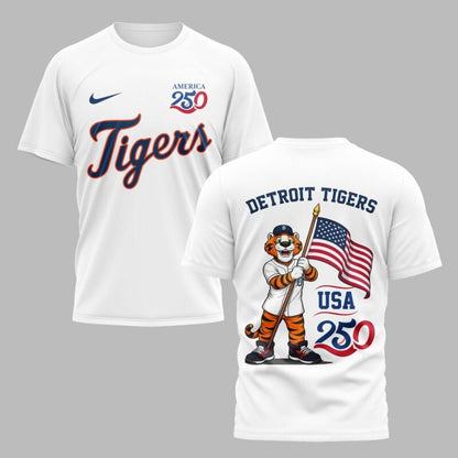 Detroit Tigers x 250 Years Of America Premium All Over Printed T-shirt - White