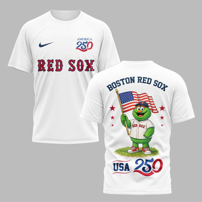 Boston Red Sox x 250 Years Of America Premium All Over Printed T-shirt - White